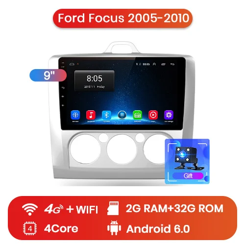 Junsun 2G+ 32G Android 8,1 для Focus 2005-2010 Авто 2 din автомагнитола стерео плеер Bluetooth gps навигация No 2din dvd solt - Цвет: 2-32G for 4G