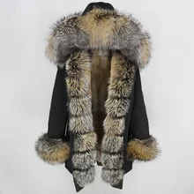Женская парка со съемным мехом OFTBUY, черная непромокаемая длинная куртка со съемным натуральным лисьим мехом на капюшоне, теплая верхняя одежда, зима 2019 Женская парка со съемным мехом OFTBUY, черная непромокаемая длинная куртка со съемным натуральным лисьим мехом на капюшоне, теплая верхняя одежда, зима 2019