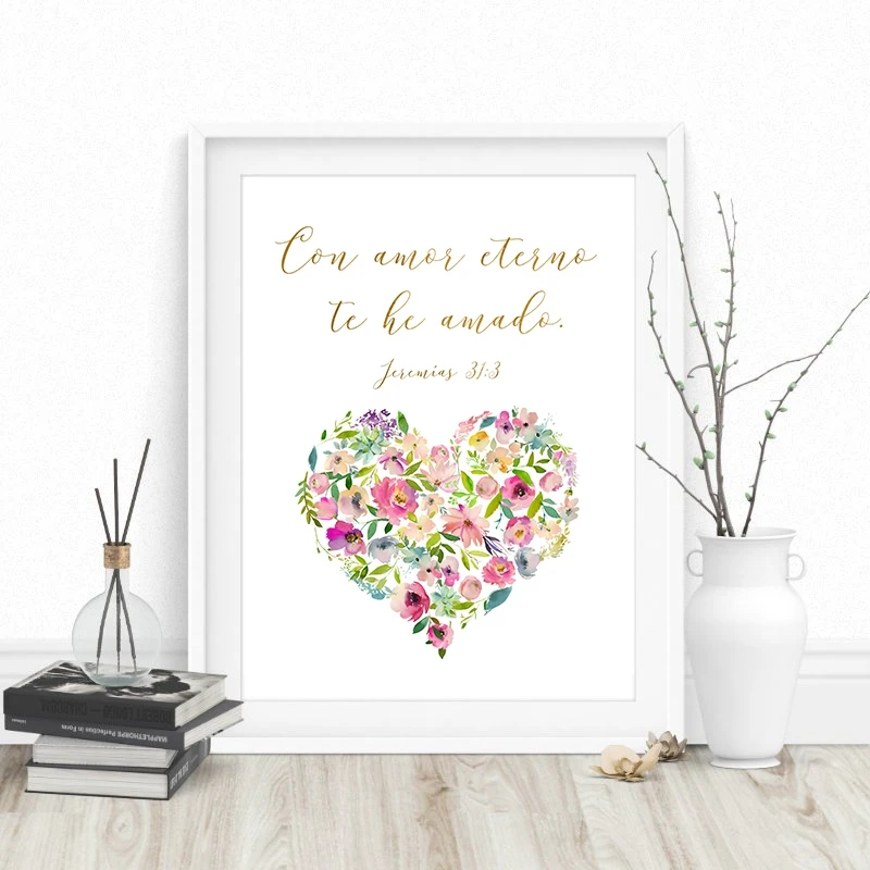 Spanish-Bible-Verse-Love-Quote-Print-Flower-Art-Canvas-Painting-Picture-Scripture-Poster-Nursery-Baby-Room
