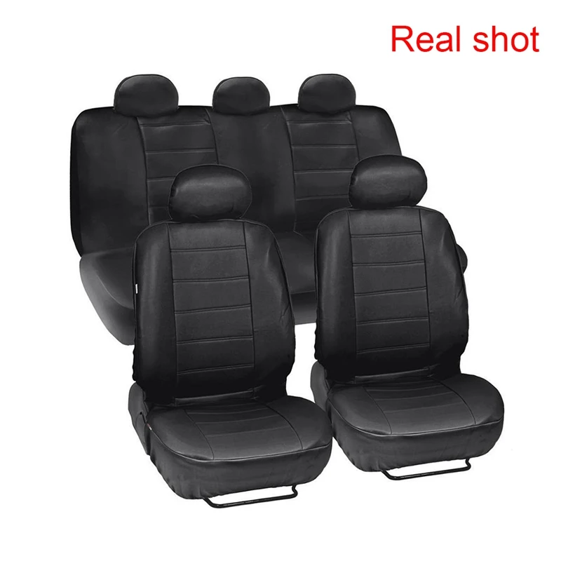 9 Pcs Black Pu Leather Car Seat Covers Set Universal Vehicle Seat Protector Case Dustproof Automobiles Suv Interior Accessories