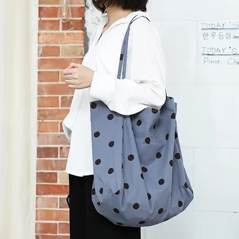 

Small fresh wave dot canvas bag wild embroidered letters portable lazy wind large capacity shoulder bag handbag