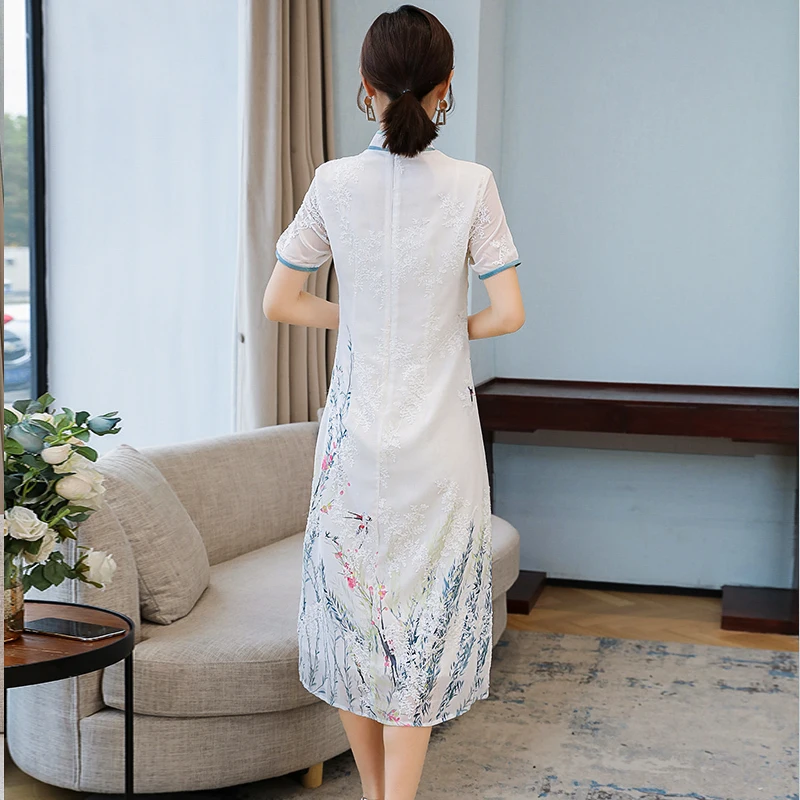 Женское платье в китайском стиле длинное летнее с короткими рукавами модель 2020