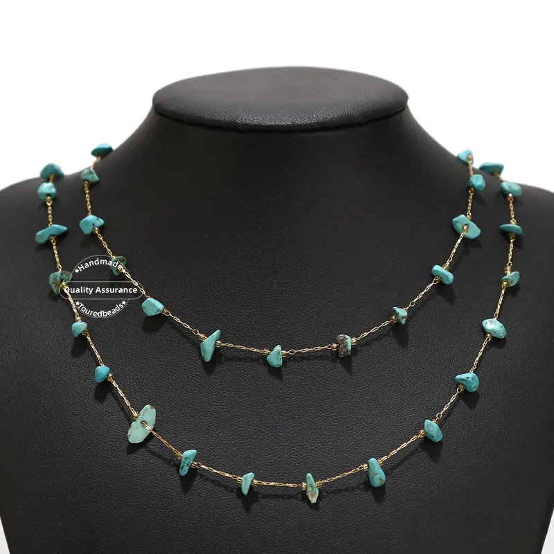 Chaînes de pierre naturelle irrégulière en acier inoxydable or 1M, Turquoise, améthyste, Quartz, perles de pierres précieuses pour la fabrication de colliers et de découvertes