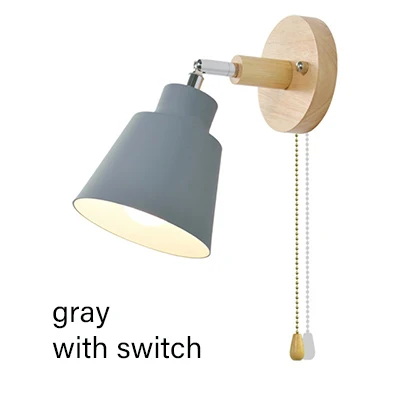 Скандинавский деревянный настенный светильник прикроватный E27 бра настенный светильник для спальни дома коридора 4 цвета с переключателем свободно вращающийся настенный светильник - Цвет абажура: Gray switch
