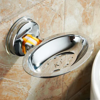 

Hot Stainless Steel Suction cup Bathroom Soap Holder Shower Soap Dish Bathroom Tray Accessories box shelf wall dishes Shelves