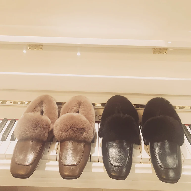 VIISENANTIN/обувь на меху с квадратным носком женская зимняя обувь г., новая Корейская версия кашемировые туфли на плоской подошве обувь с кроличьим мехом