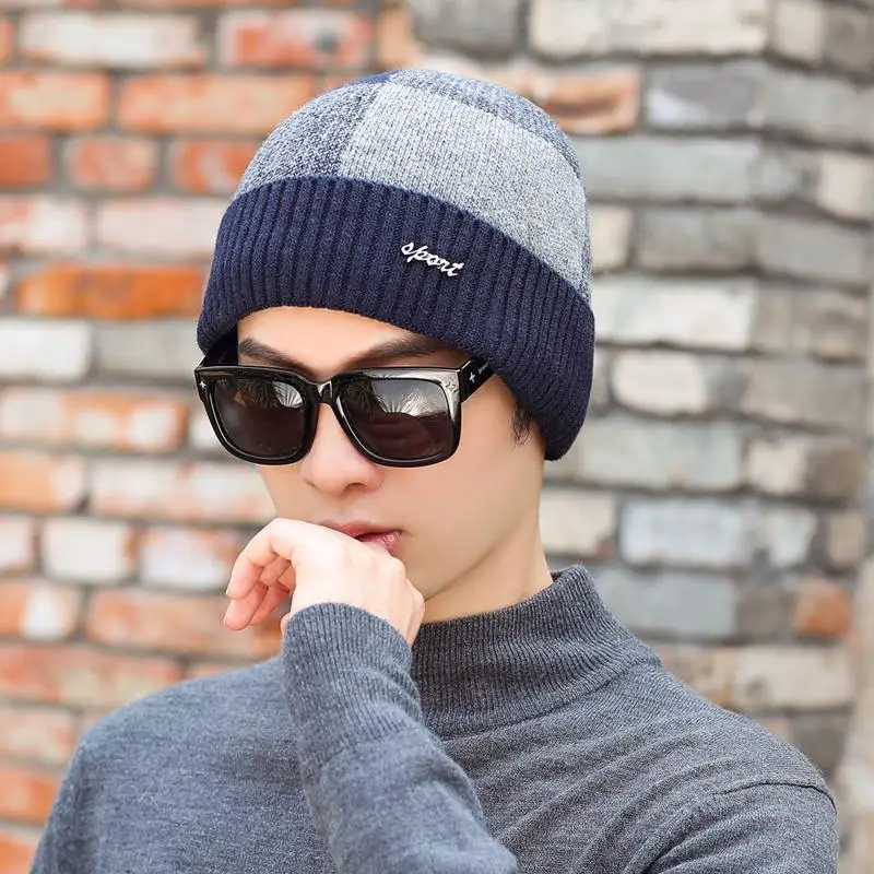 COKK зимняя шапка Skullies Beanies шапки зимние шапочки для мужчин и женщин шерстяной шарф шапки Балаклава маска Gorras капот шапка и шарф - Цвет: Navy Blue hat