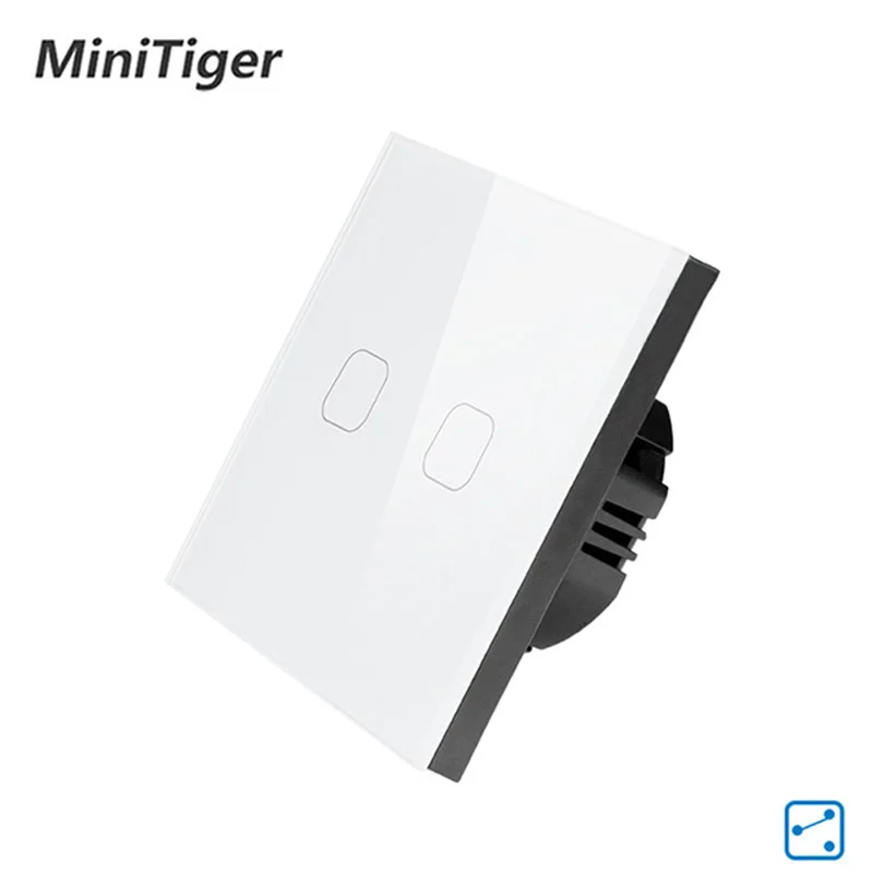 

Smart Home EU Standard 2 Gang 2 Way Touch Switch Wall Light Switches Automation Crystal Glass Panel Screen Round Type
