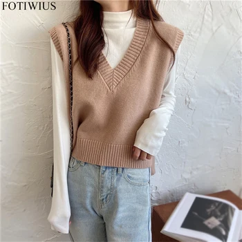 

Autumn Spring Knitted Vests Women V-neck Sweater Vest Waistcoat Sleeveless Jacket Korean Fashion Tops Pullover Plus Size Outwear