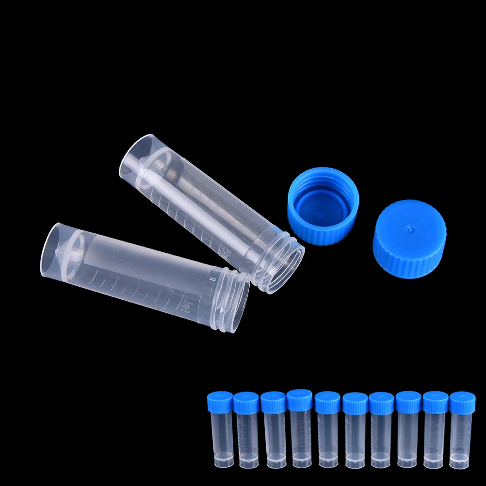 50pcsx 5ml Chemistry Plastic Test Tubes Vials Seal Caps Pack Container for Office School Chemistry Supplies Drop Shipping