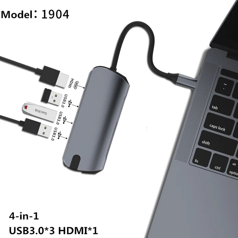 1904 USB C концентратор с 4K HDMI USB 3,0 type C концентратор USB 3,1 Plitter для Macbook Pro Dell XPS 13 15 Lenove ThinkPad YOGA huawei MateBook - Цвет: 1904