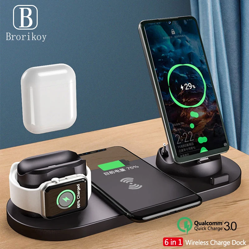 6 in1 10W chargeur sans fil support Dock pour iPhone 11 Pro Xs Max 8 X charge sans fil rapide pour Apple Watch 5 4 3 2 Airpods Pro 2|Chargeurs sans fil| - AliExpress