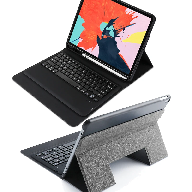 

American Broadcom Bluetooth Tablet Keyboard For iPad Pro 12.9 Inch 2018 with Leather Kickstand Case Protector with Pen Groove