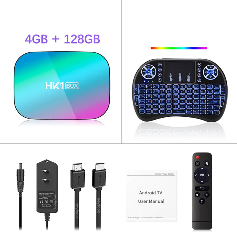 4G 128G i8 backlight HK1 коробка 8K 4GB 128GB ТВ коробка Amlogic S905X3 Android 9,0 1000M двойной Wifi 4K 60fps Google плеер Netflix Youtube медиаплеер 32GB - Цвет: 4G 128G i8 backlight