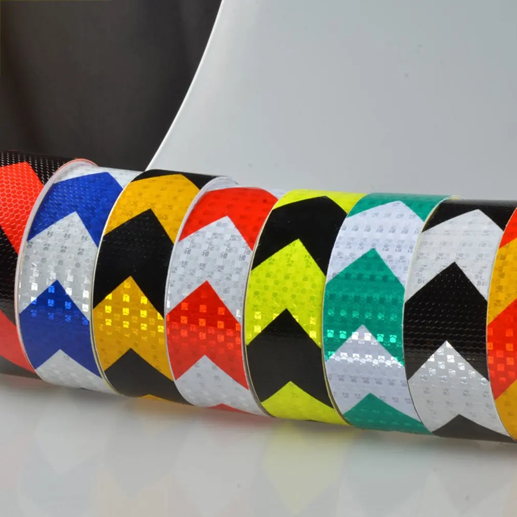 

NEW 5CM Width Long Self-adhesive PVC Reflective Safety Warning Tape Road Traffic Construction Site Reflective Arrow 45M