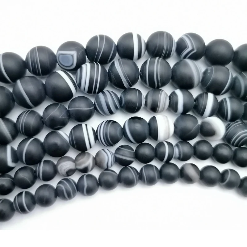 

Free Shipping Natural Stone Scrub Black Stripe Onyx Agates Round Loose Beads 6/8/10/12/14mm Pick Size