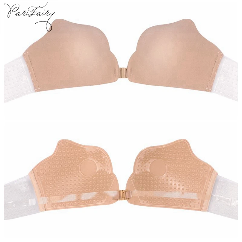 

PariFairy Women Bra Push Up Strapless Bras Dress Breast Backless Sticky Silicone Self-Adhesive Front Buckle Brassiere