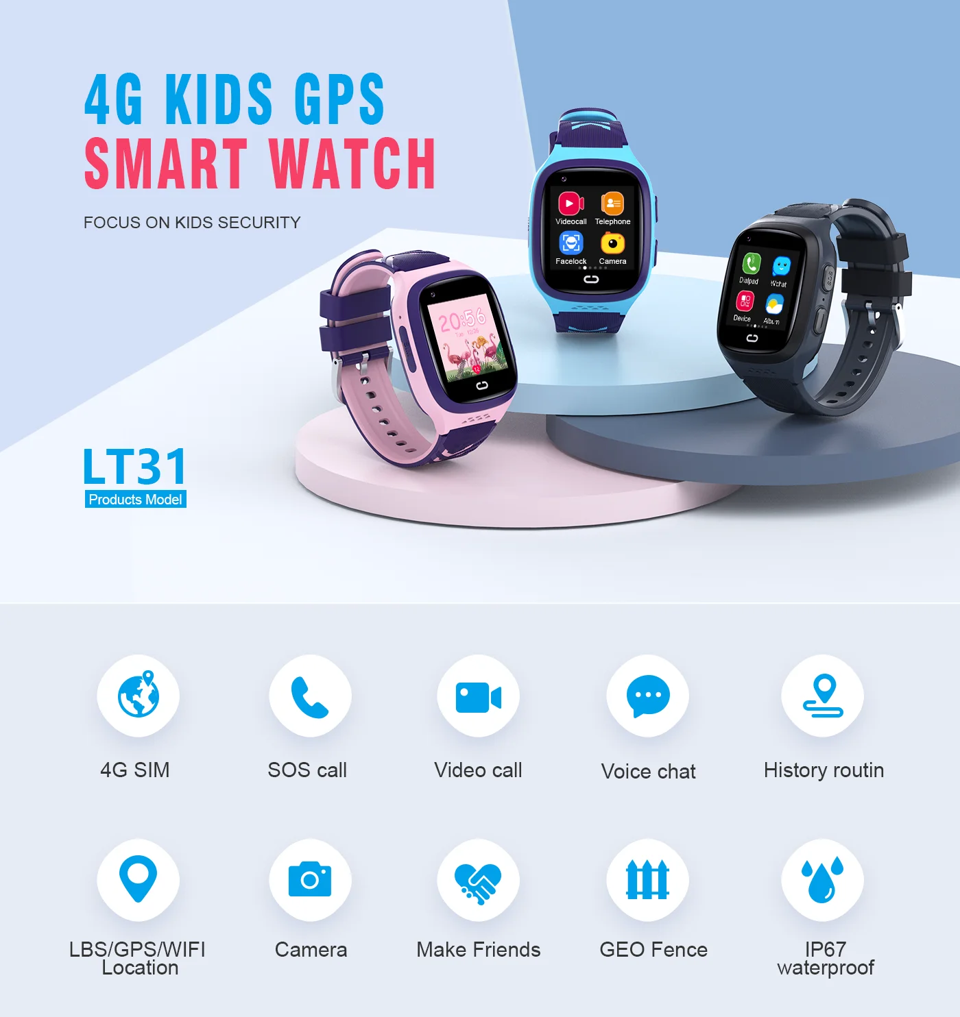 NEW 2022 smart watch kids gps 4G LT31 Waterproof baby SOS Positioning SIM Card Anti-lost Smartwatch Sound Guardian