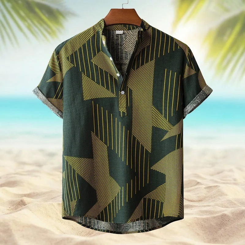 Chemise,Chemise en lin  manches courtes pour homme,motif Floral,ample ...