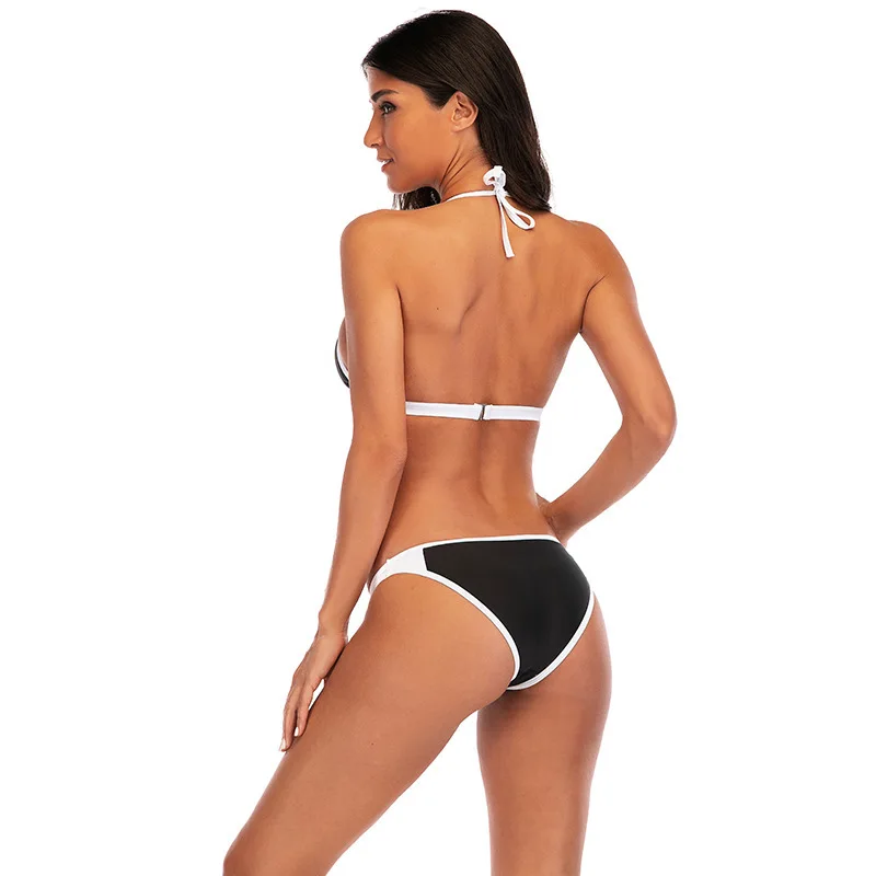2019 Bikini Fission Solid Color High Waist Swimming Suit Woman Sexy Bikini Real Two Piece