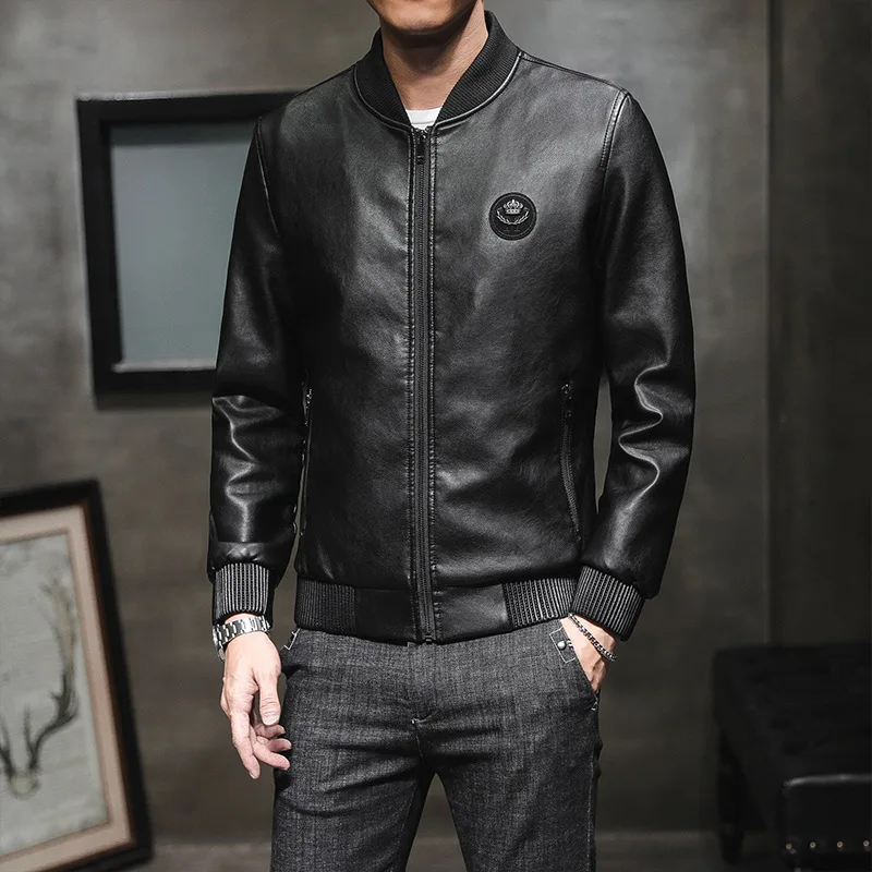 

2019 Slim Fit Thin Section Men Pu Leather Coat Li Collar Coat Leather Jacket Chao