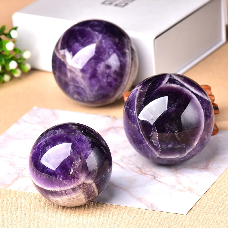 1PC Natural Dream Amethyst Ball Polished Globe Massaging Ball Reiki Healing Stone Home Decoration Exquisite Gifts Souvenirs Gift