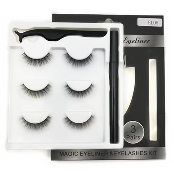 

Magnetic Eyeliner Eyelashes Kit Magnetic 3D Eyelashes & Liquid Eyeliner with False Lashes Eyelash Curler Reusable Falses Eyelash