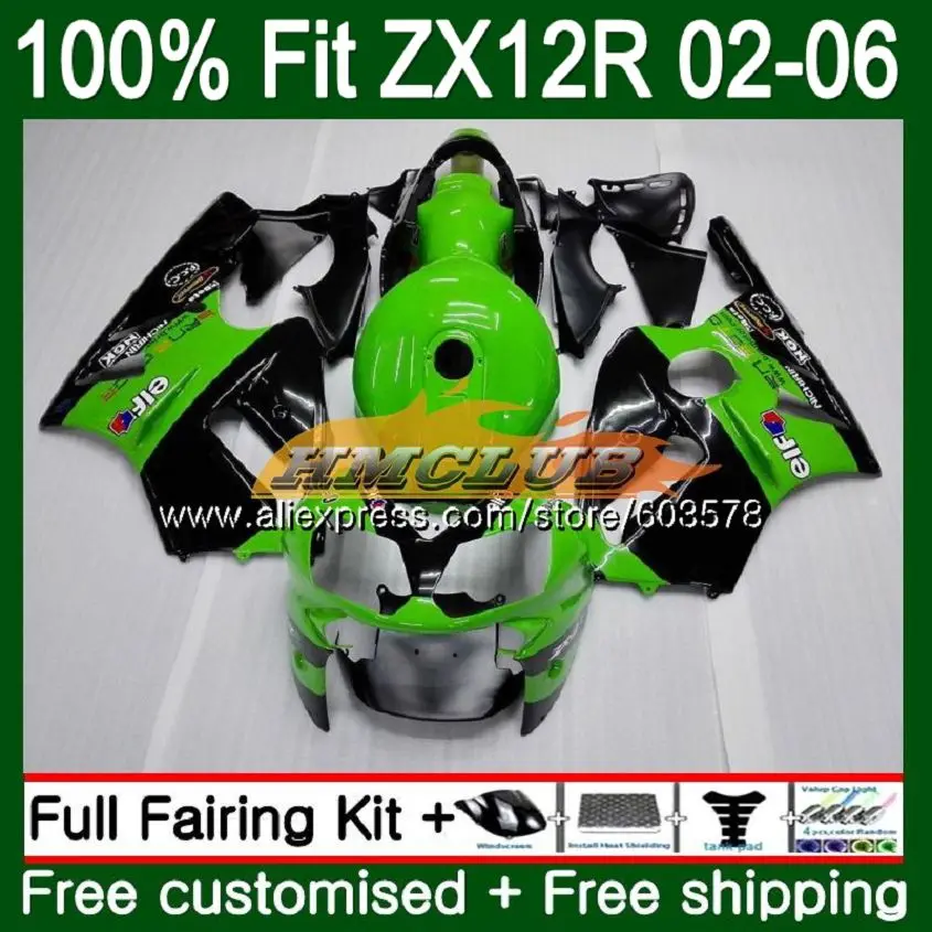 Инъекции для KAWASAKI ZX1200 ZX 12R ZX12R 02 03 04 05 06 114CL образования легкой пены. 3 зеленый 1200CC ZX-12R 2002 2003 2004 2005 2006 обтекатели