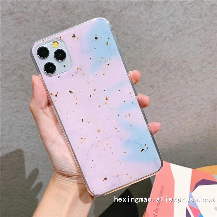 Золотой фольга белый мрамор чехол для телефона для iphone XS Max XR X 8 7 6 Plus задняя крышка модный градиентный художественный чехол s Роскошный с кольцом - Цвет: Небесно-голубой