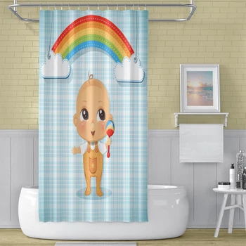 

Baby Cartoon Pattern Printed Shower Curtain Waterproof Fabric Bathroom 12 Hooks Bohemian Bath Screen for Bathroom Decor Gift