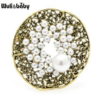 

Wuli&baby Pearls Round Flower Brooches Women Alloy Vintage Flower Weddings Banquet Brooch Pins Gifts