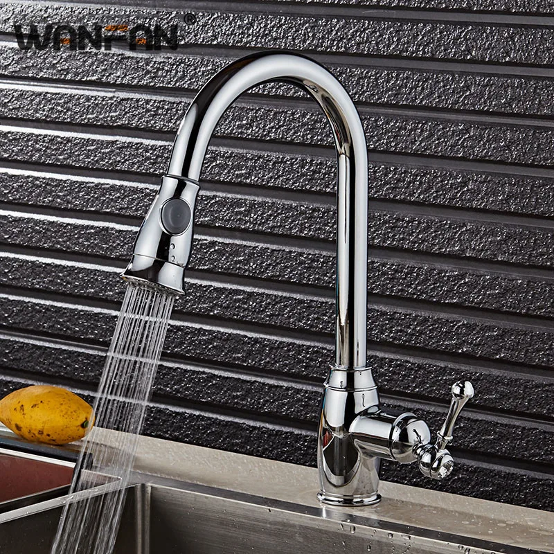 

Kitchen Faucets Silver Single Handle Pull Out Kitchen Tap Single Hole Handle Swivel 360 Degree Water Mixer Tap Mixer Tap N22-130