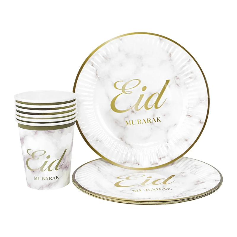 Eid Мубарак мраморный узор одноразовая посуда бумажная тарелка чашка баннер