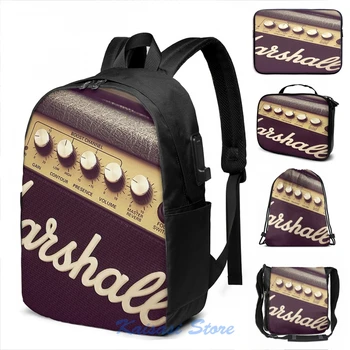

Funny Graphic print Marshall Amp USB Charge Backpack men School bags Women bag Travel laptop bag