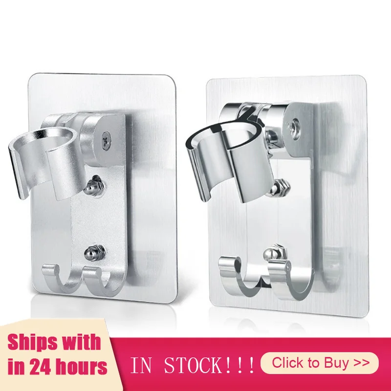 Soporte ajustable para cabezal de ducha, soporte de montaje en pared con 2 ganchos, adhesivo de aluminio resistente para accesorios de baño