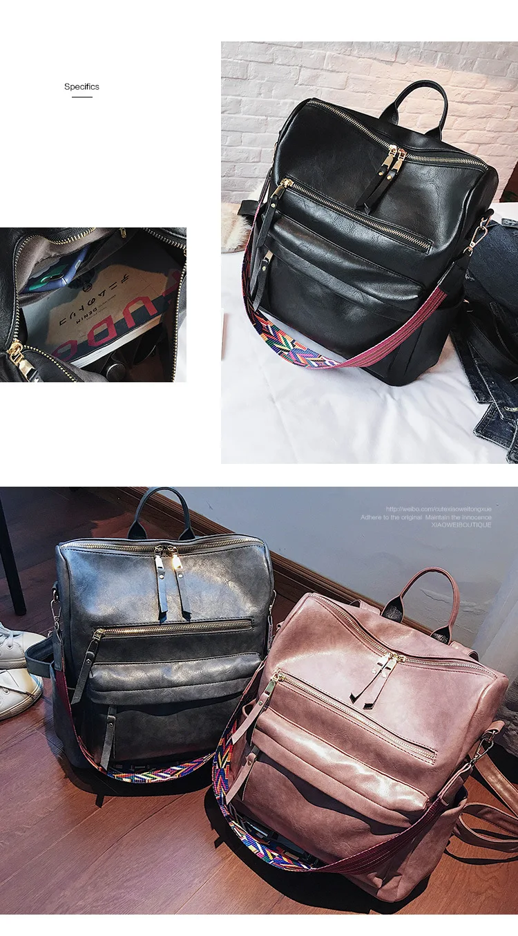 Винтажный женский рюкзак из искусственной кожи, вместительный рюкзак для путешествий, школьные сумки для девочек-подростков, однотонные рюкзаки Mochila