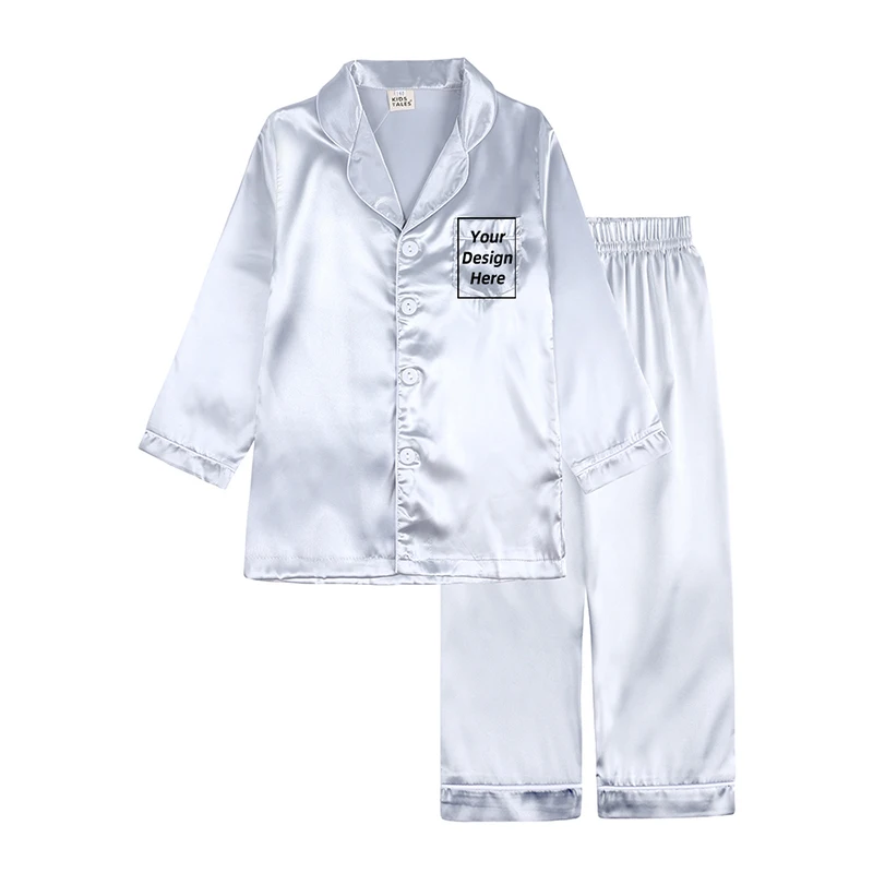 custom pajama sets	 Add Your Own Text And Design Customizing Pajama Sets for Girls Silk Satin DIY Logo Solid Nightgown Children Sleepwear for Boys pajama sets cute	