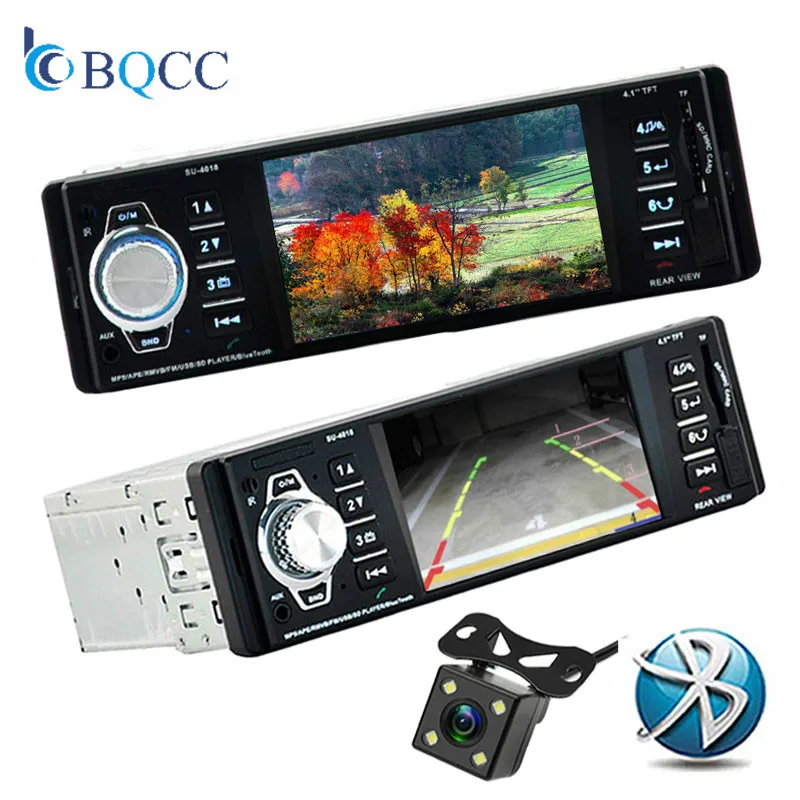 

1 Din Car Radio Bluetooth 4.1" with 4LED Camera MP4/MP3/MP5 Player Stereo Support TFT SD USB MMC Aux-in 1080P HD DC 12V