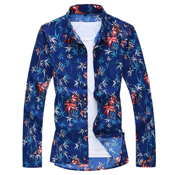 

Men Large Size Long Sleeve Shirt Floral Fashion Single Breasted 100% Cotton High Quality Soft Breathable Long Sleeve Shirt