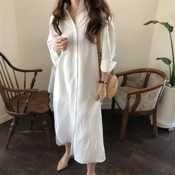 

2020 Spring Summer New Fashion Women's Large Loose Shirt Skirt Long Cotton Linen Blouse