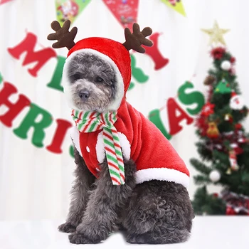 

Dog Clothes for Christmas Dress Small and Medium-sized Dogs and Cats Pet Clothing Supplies Flannel Elk Hoodie Autumn and Winter