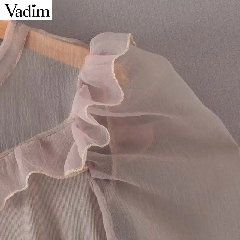 Женское элегантное платье vadim из органзы с оборками, блузка, облегающие эластичные длинные рубашки с буфами на рукавах, женские повседневные милые топы, блузы LB566