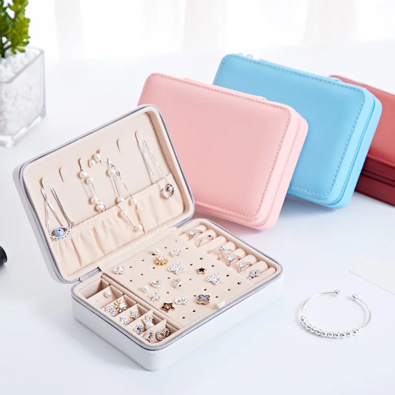 

New Products Portable Pu Fresh Simple er ding ban Jewlery Box Earrings Ring Multi-functional Jewelry Box Wholesale