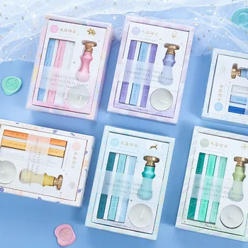 

Cute Macron Color Fire Paint Seal Wax Seal Stamp Head Metal Handle Set For Wedding Invitation Signature Kids Toy Stationery