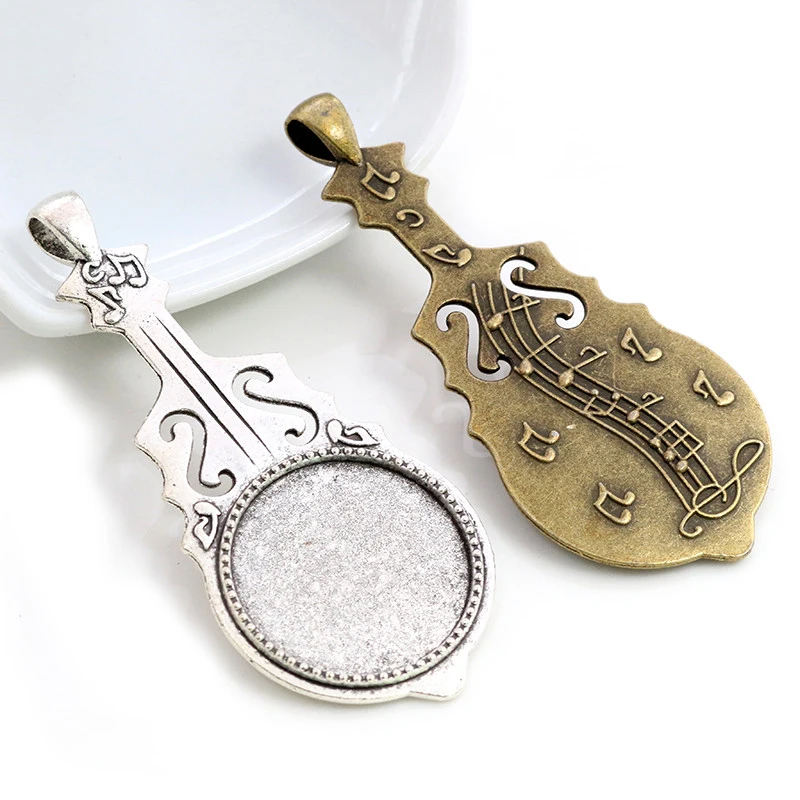 

New Fashion 5pcs 25mm Inner Size Antique Silver Plated Bronze Violin Cabochon Base Setting Charms Pendant