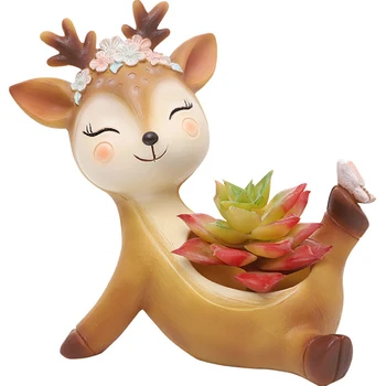 

Cartoon Deer Flower Pot Craft Desktop Decoration Cute Succulent Planter Garden MYDING