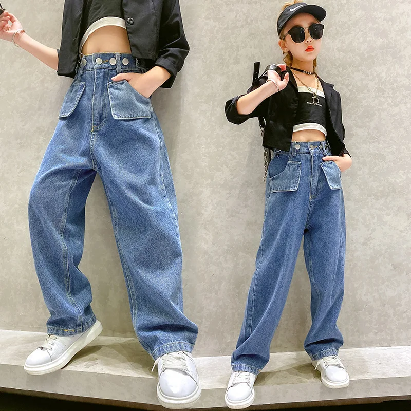 

Teen Student Girls Jeans Autumn Kids Denim Pants Casual Jeans for Girls Pants 6 8 10 12 14 Years Elastic Waist Children Trousers