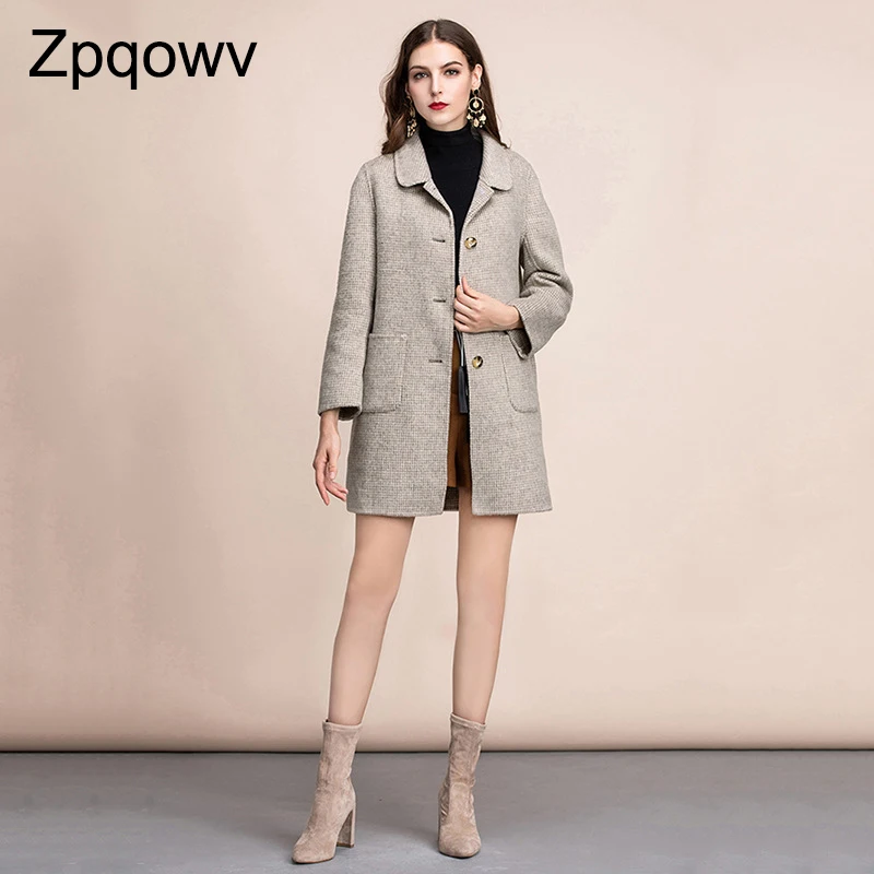 Zpqowv Женская куртка 100% шерстяное пальто осенне зимняя клетчатая кашемировое 2019