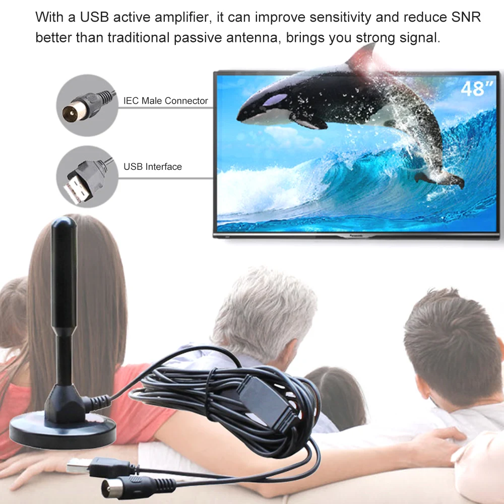 Универсальный крытый HDTV цифровой ТВ антенна 30-50 миль диапазон Внутренняя антенна 30dBi антенна с высоким коэффициентом усиления w/магнитная Установка основания