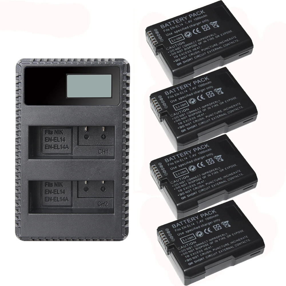4pcs with USB charger Dinto EN-EN14 RU EL14 ENEL14 Перезаряжаемые Камера Батарея+ USB зарядное устройство для Nikon D5300 D5200 D5100 D3100 D3200 P7000 P7100 - Цвет: 4pcs with USB charger